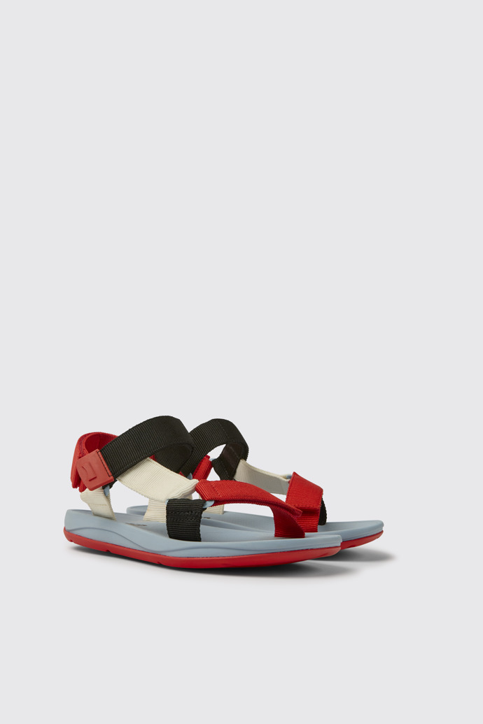 Front view of Match Red, white, and black recycled PET sandals for men