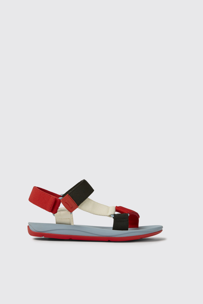 Side view of Match Red, white, and black recycled PET sandals for men