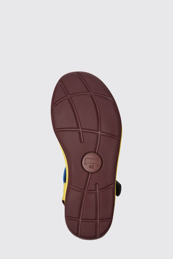 The sole of Match Yellow, blue, and burgundy sandals for men