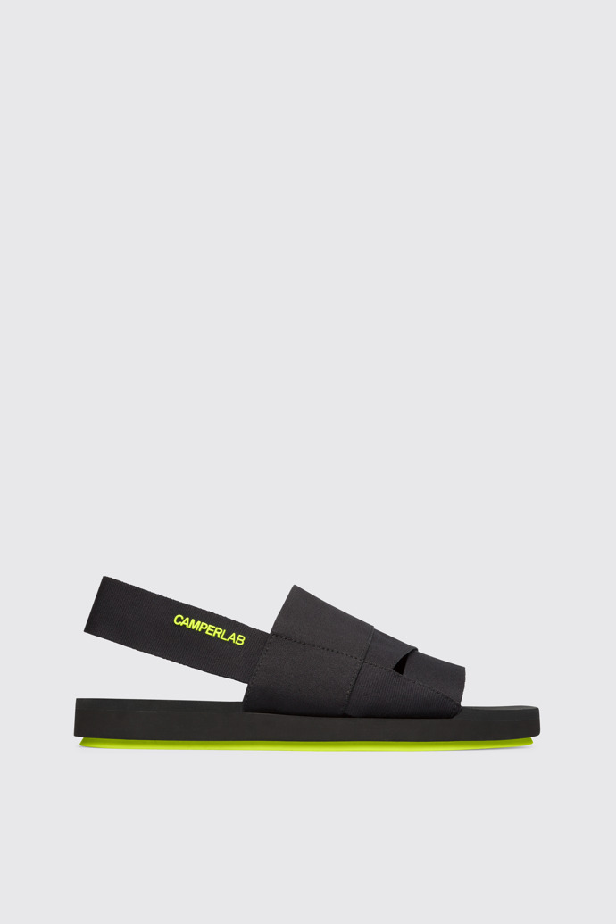 Side view of Lary Black textile sandal for men