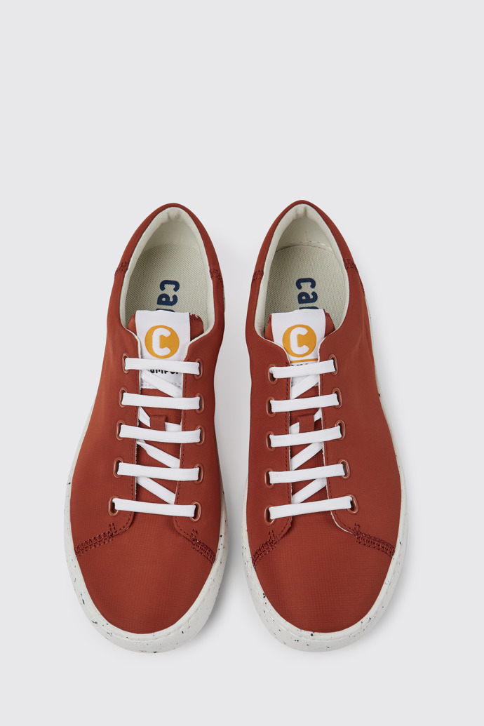 Overhead view of Peu Touring Red recycled PET sneakers for men