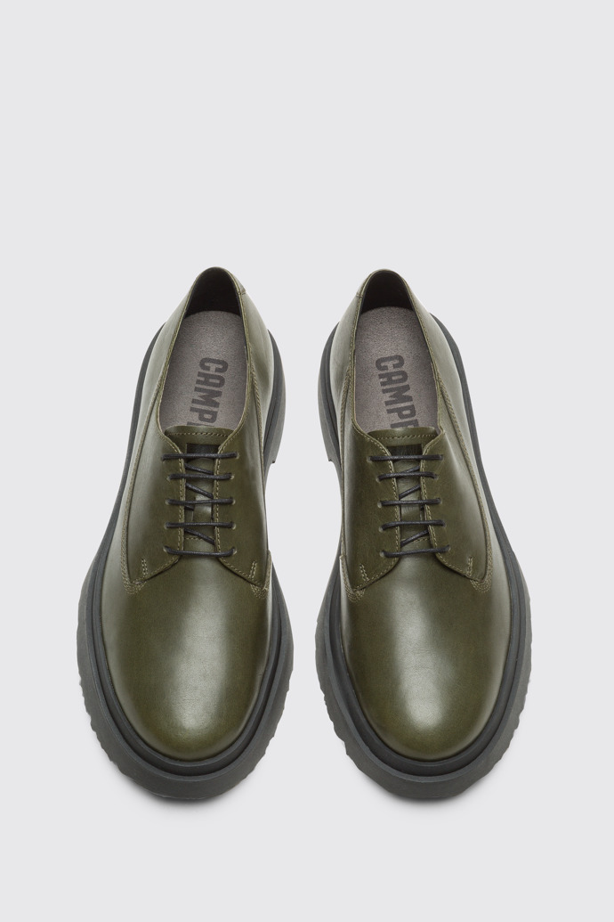 Overhead view of Walden Dark green lace up shoe for men