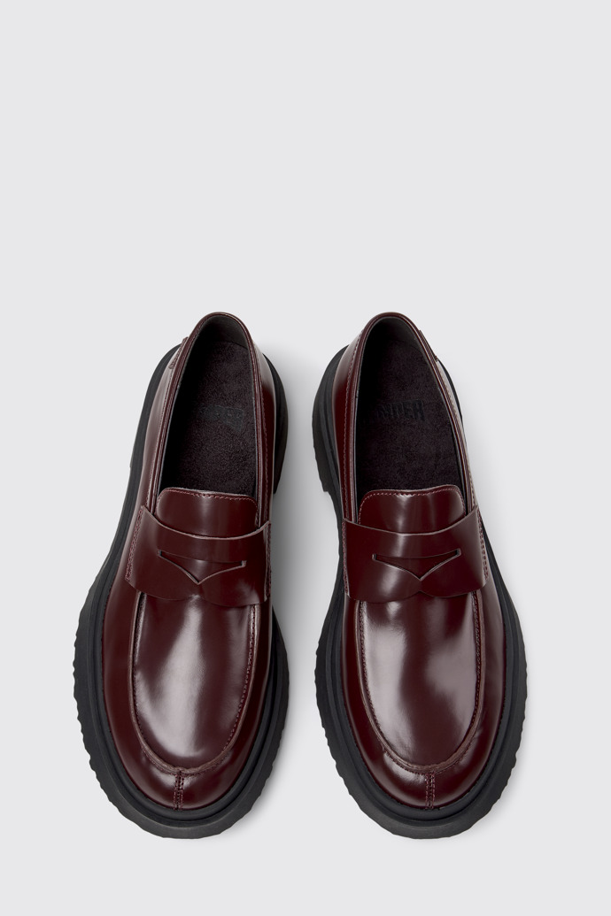 Overhead view of Walden Burgundy Leather Moccasins for Men.