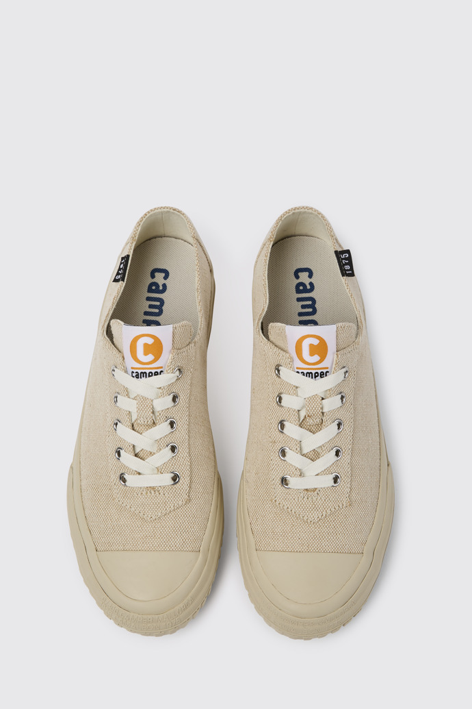Overhead view of Camaleon Beige recycled hemp and cotton sneakers for men