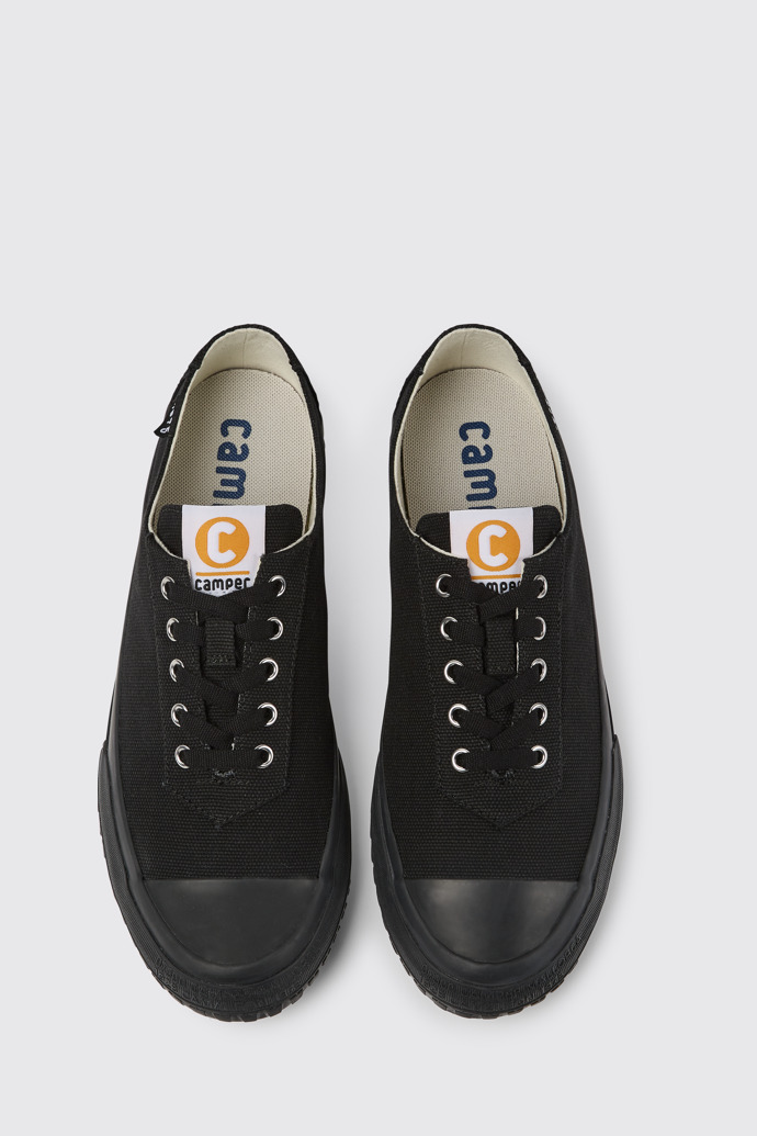 Overhead view of Camaleon Black recycled cotton sneakers for men