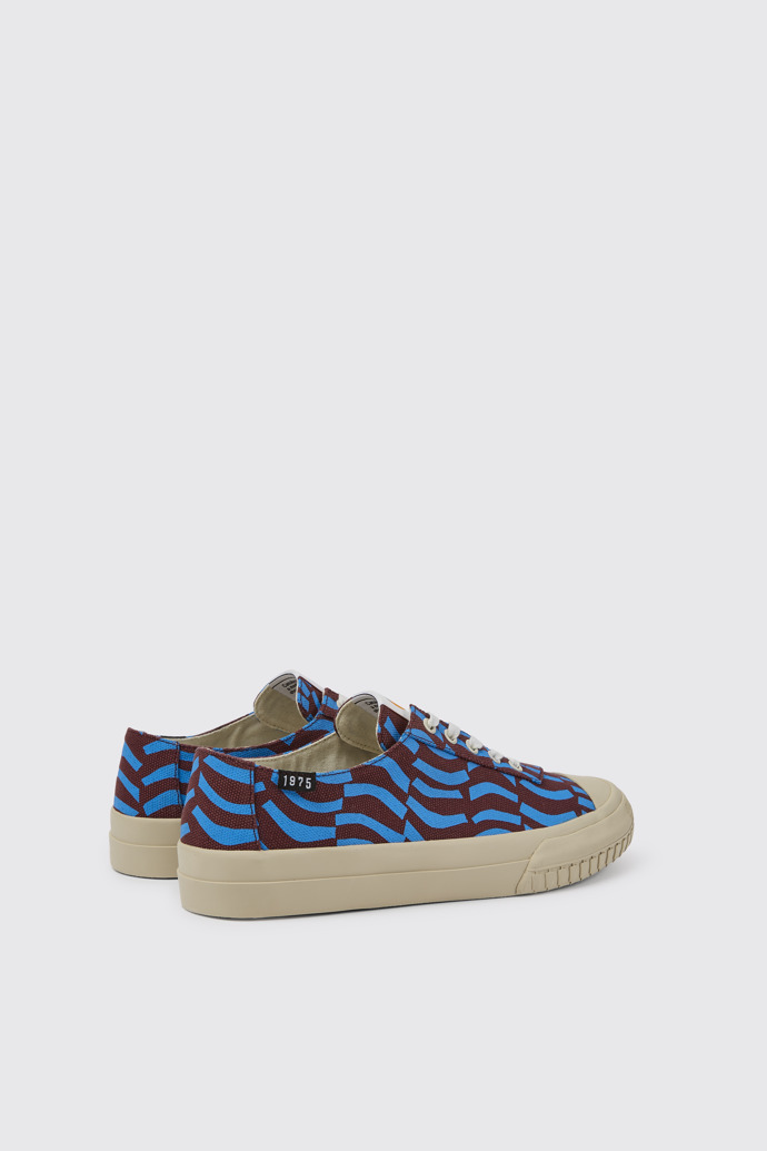 Back view of Camaleon Blue and burgundy recycled cotton sneakers for men