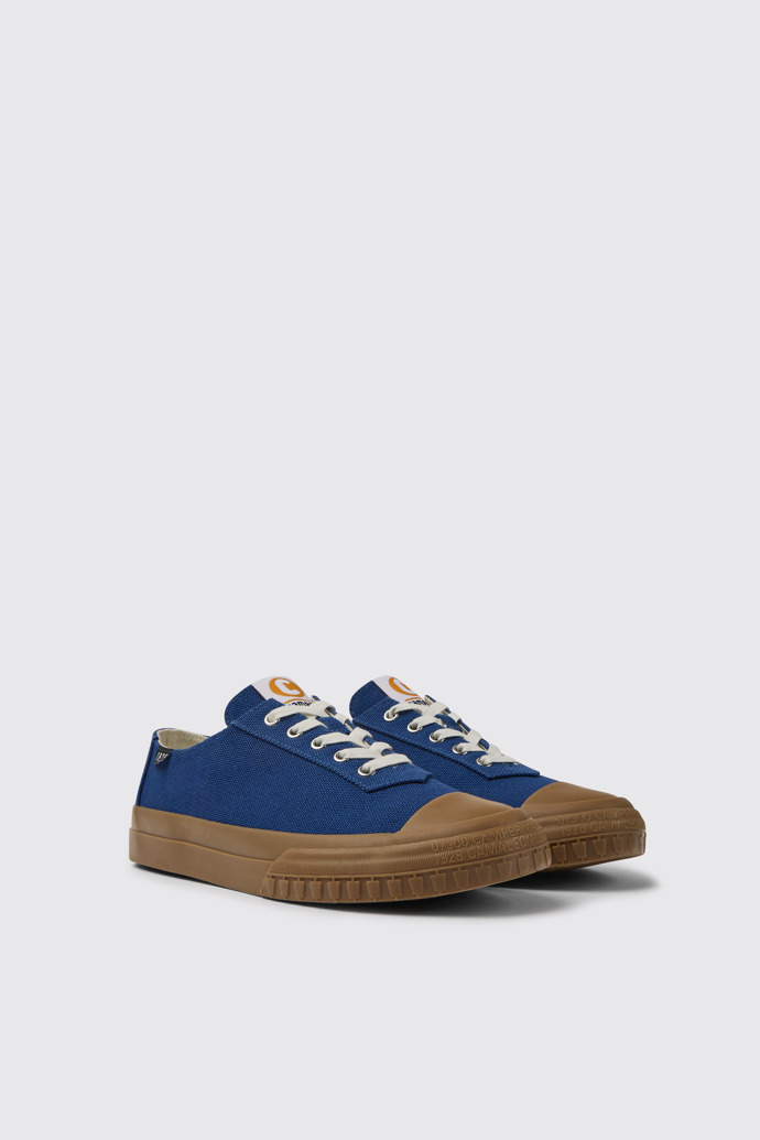 Front view of Camaleon Blue recycled cotton sneakers for men
