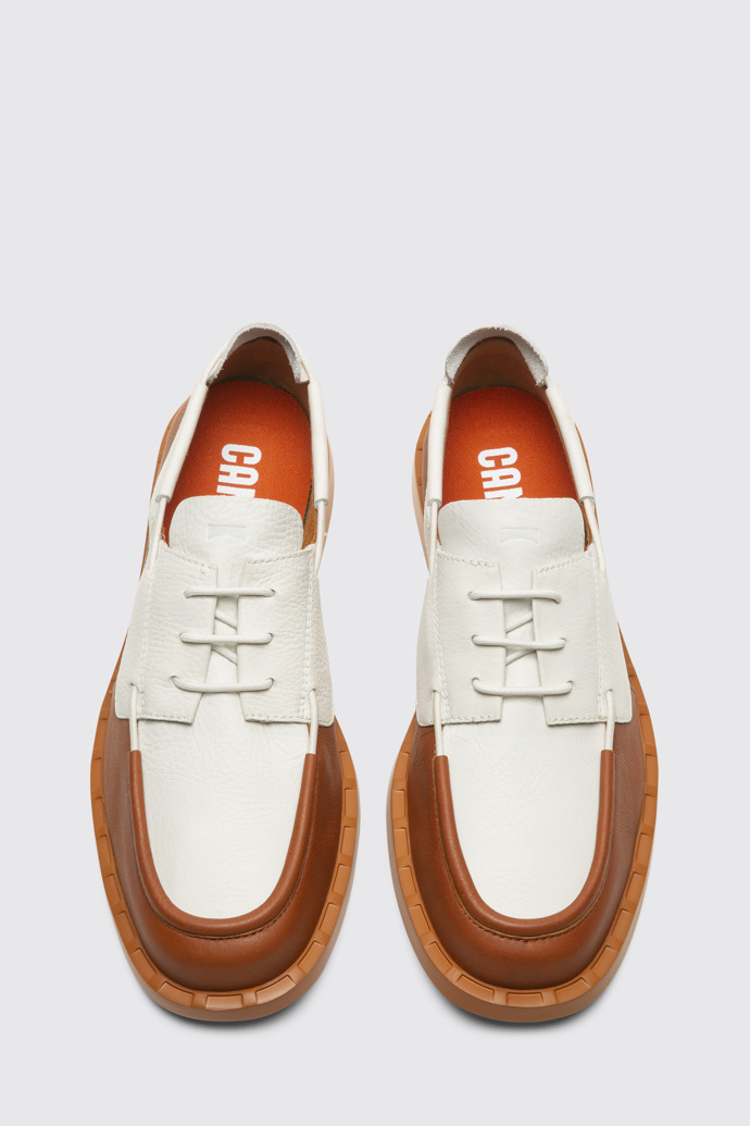 Overhead view of Judd Nautical look shoe in brown and white