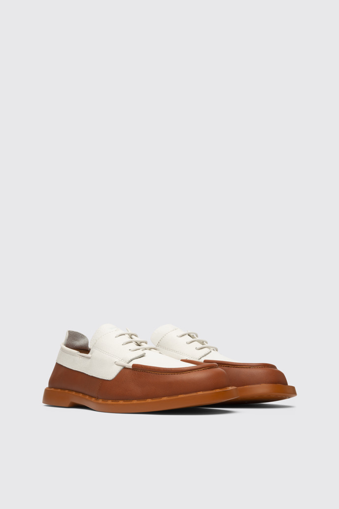 Front view of Judd Nautical look shoe in brown and white