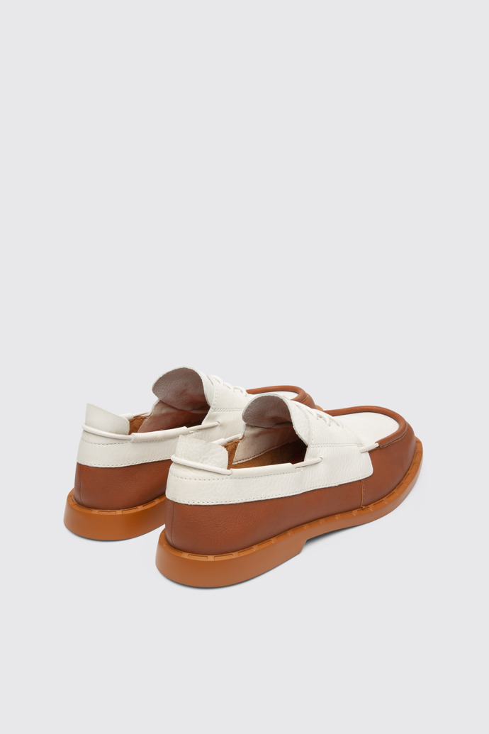 Back view of Judd Nautical look shoe in brown and white
