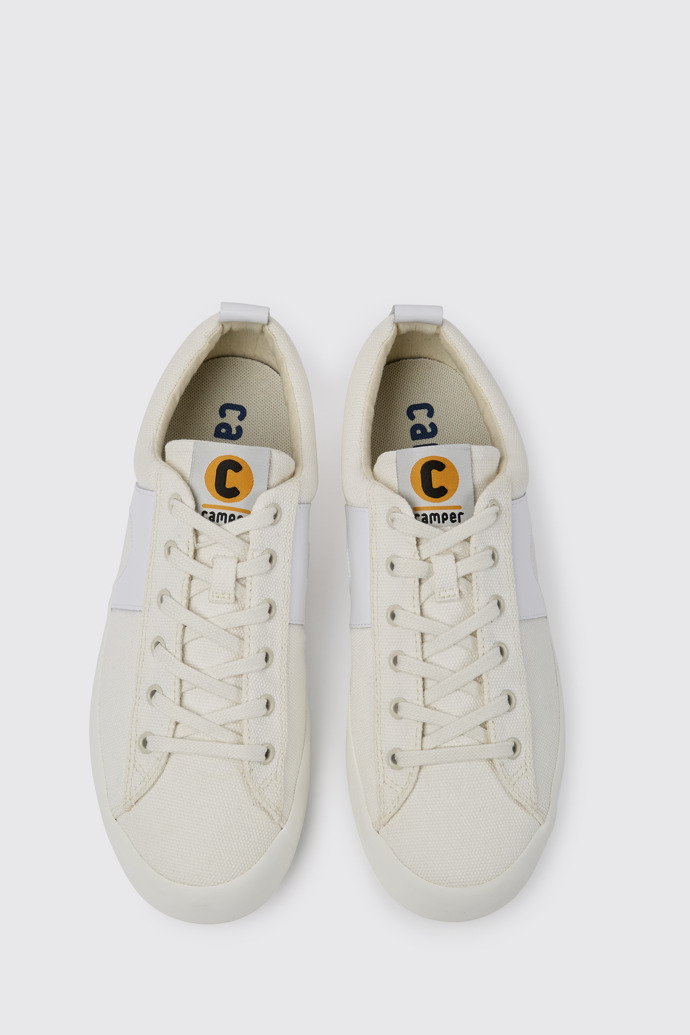 Overhead view of Imar White leather and recycled cotton sneakers for men