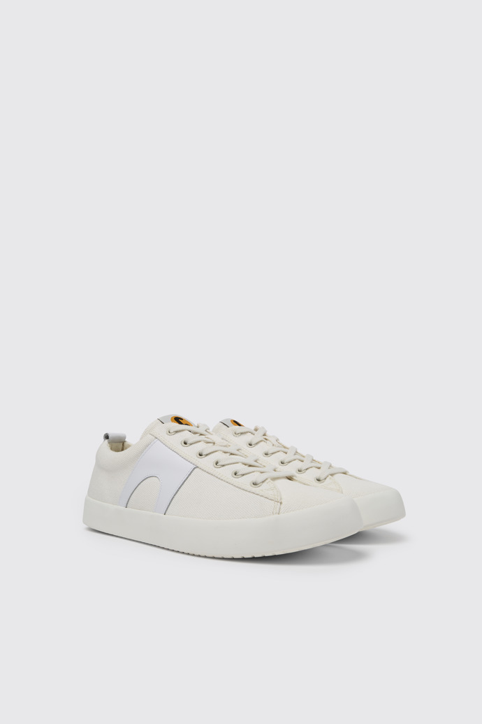 Front view of Imar White leather and recycled cotton sneakers for men