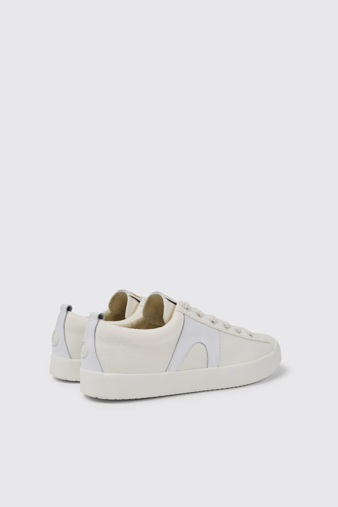 Back view of Imar White leather and recycled cotton sneakers for men