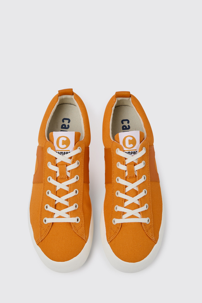 Overhead view of Imar Orange leather sneakers for men