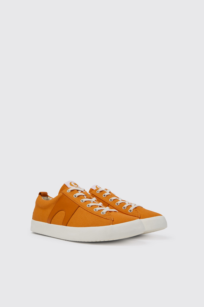 Front view of Imar Orange leather sneakers for men