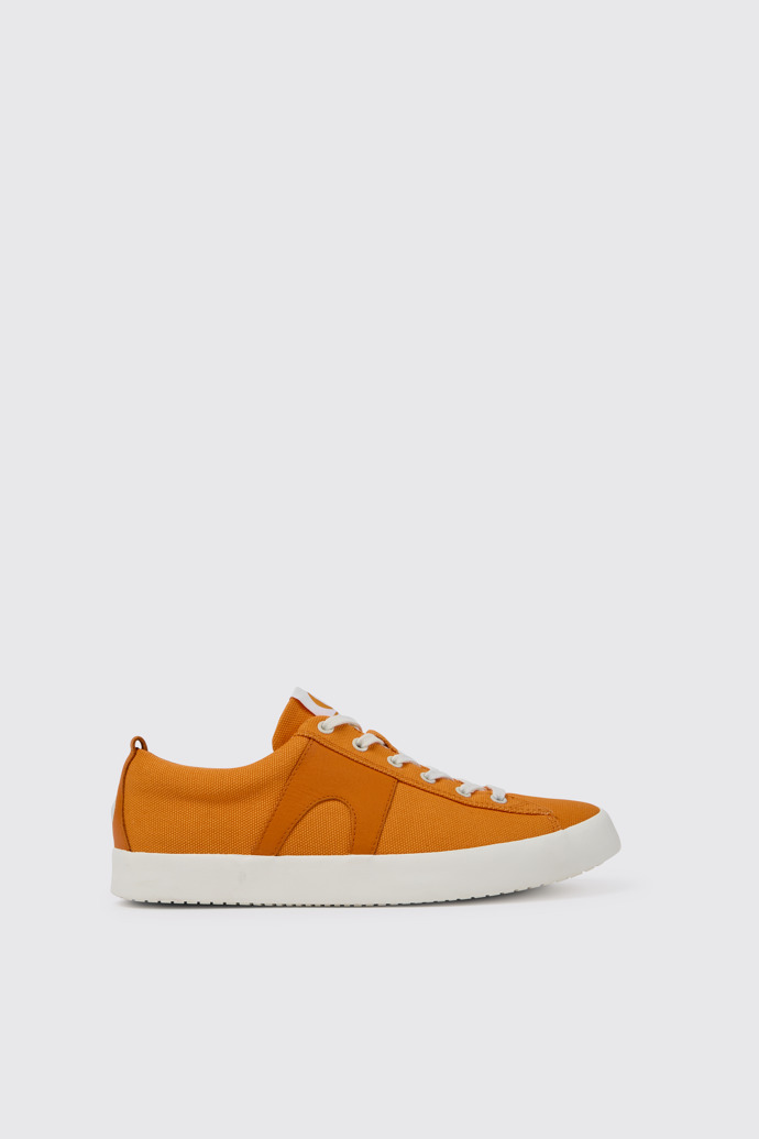 Side view of Imar Orange leather sneakers for men