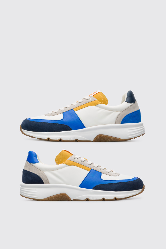 Side view of Twins Blue, white and yellow sneaker for men