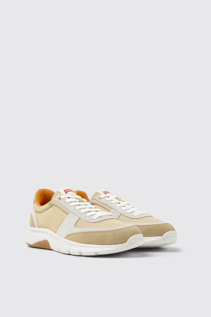 Front view of Drift Beige and white nubuck sneakers for men