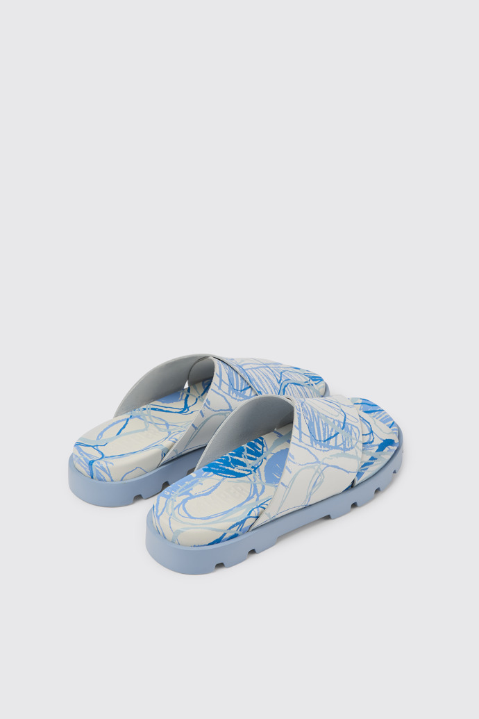 Back view of Brutus Sandal White and blue printed leather sandals for men