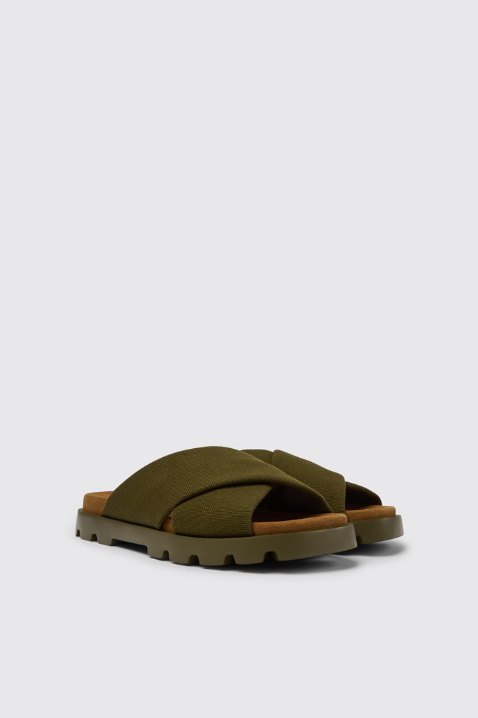มุมมองด้านหน้าของ Brutus Sandal รองเท้าแตะผ้าฝ้ายรีไซเคิลสีเขียวสำหรับผู้ชาย