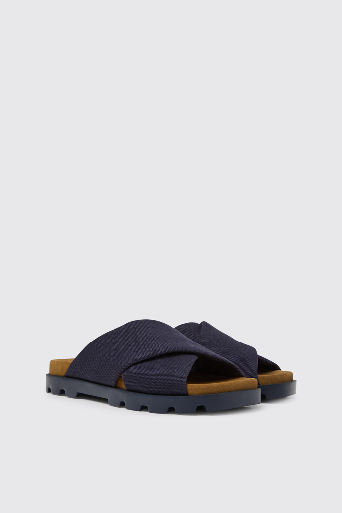 Front view of Brutus Sandal Blue recycled cotton sandals for men
