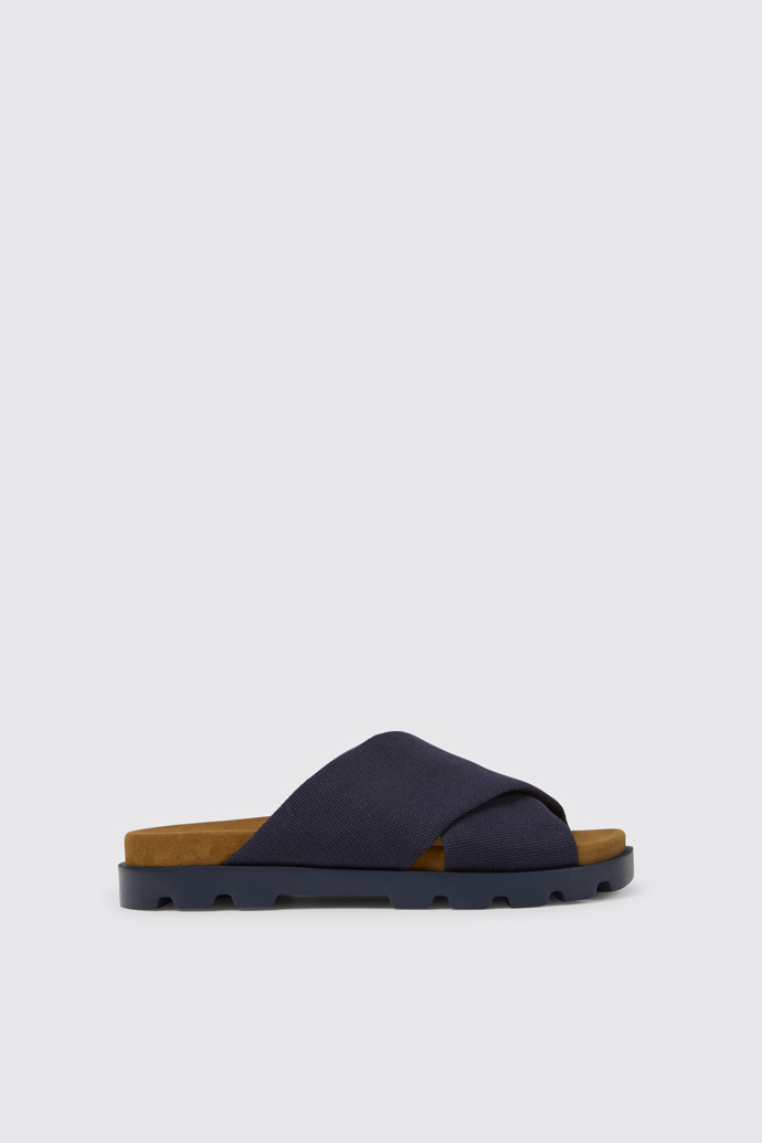 Side view of Brutus Sandal Blue recycled cotton sandals for men