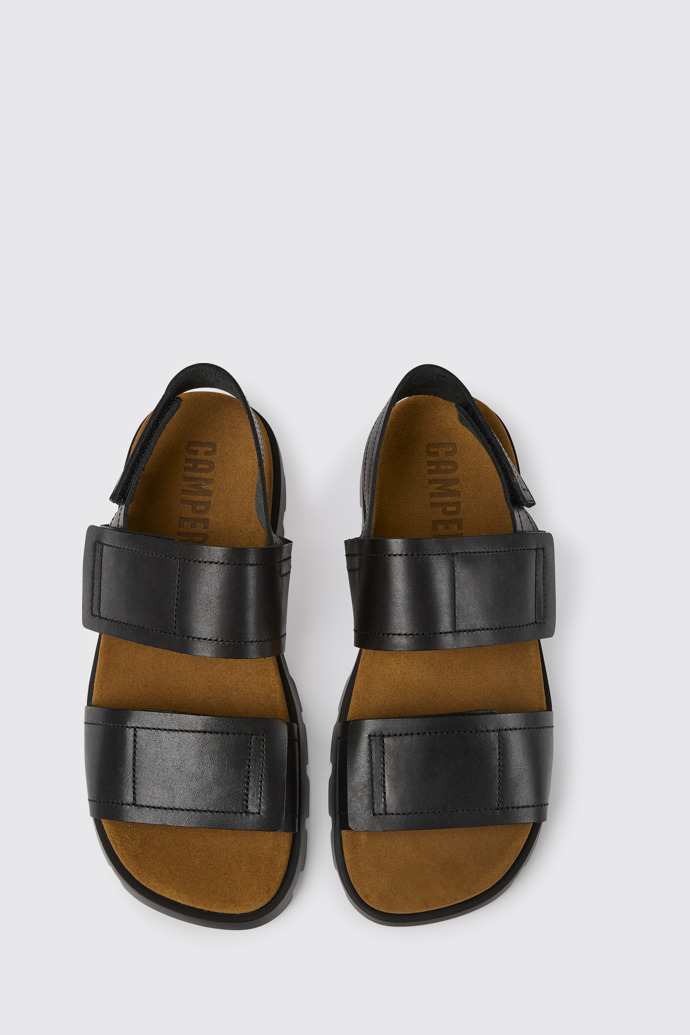 Brutus Sandal Μαύρα δερμάτινα πέδιλα για άντρες