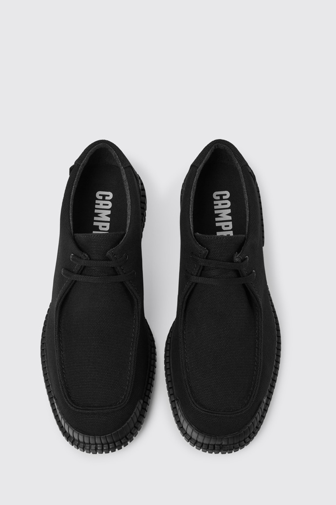 Overhead view of Pix Black recycled cotton shoes for men