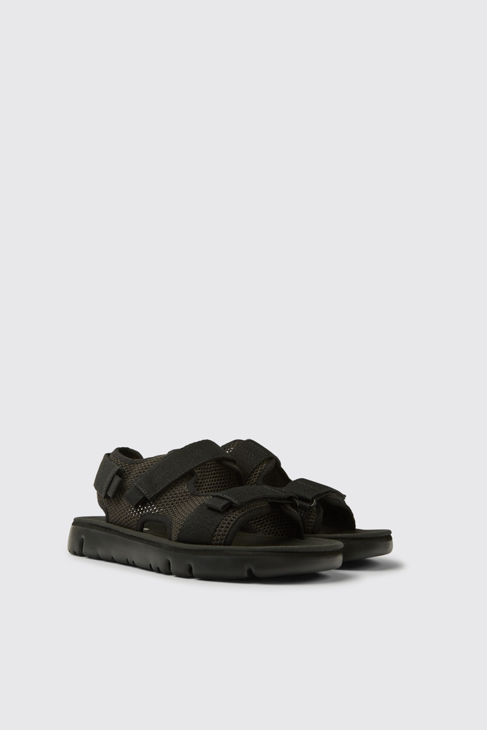 Front view of Oruga Black and grey TENCEL® Lyocell sandals for men