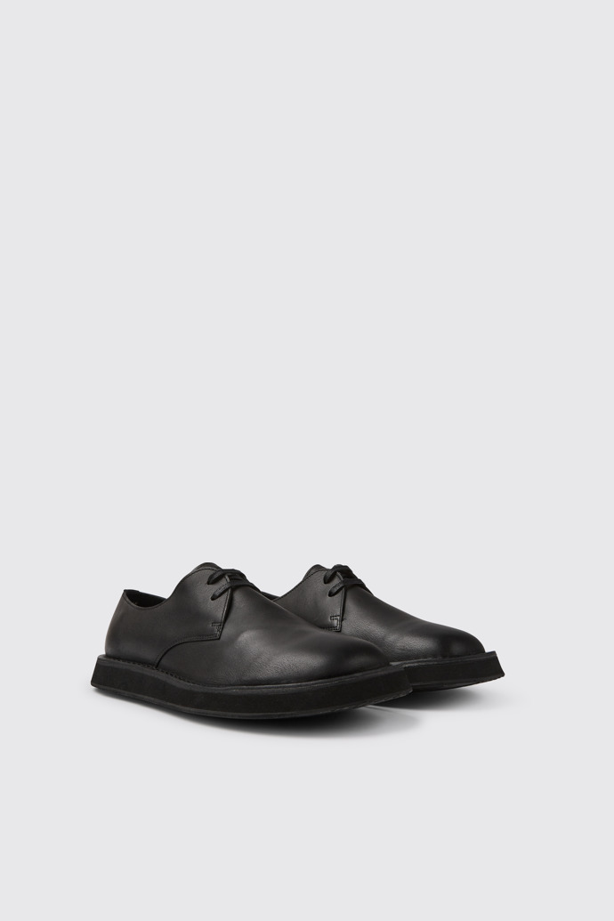 Front view of Brothers Polze Black leather shoes for men
