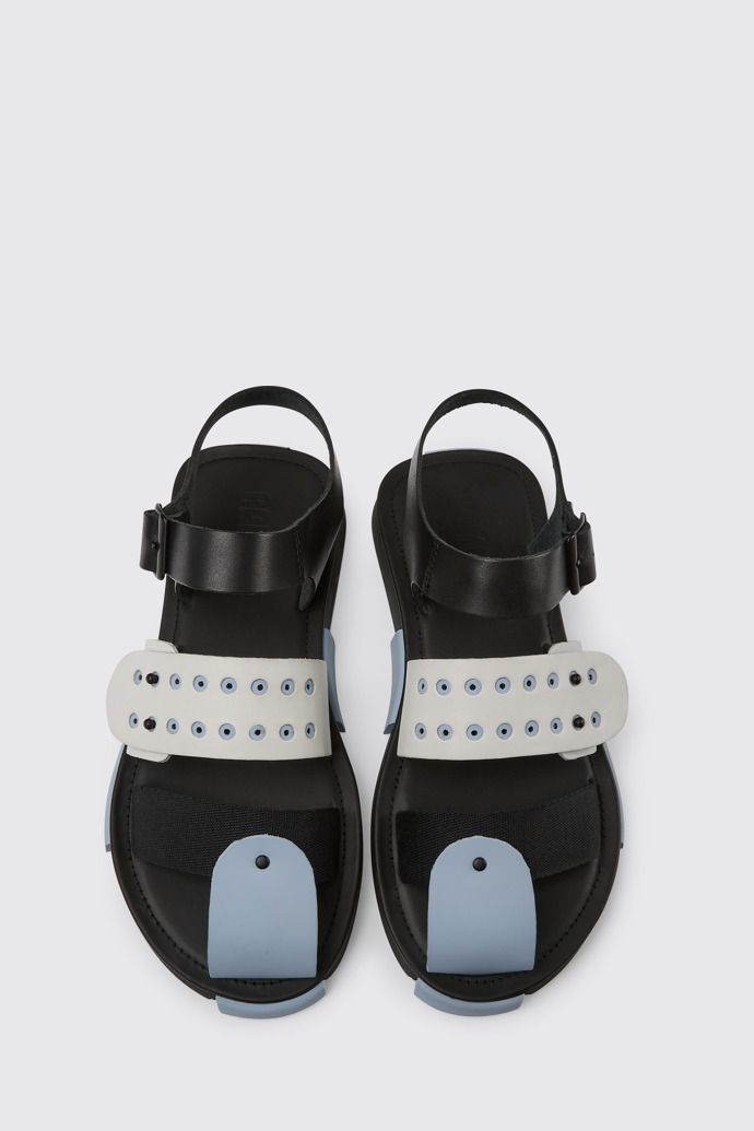 Overhead view of Set Black and white leather sandals for men