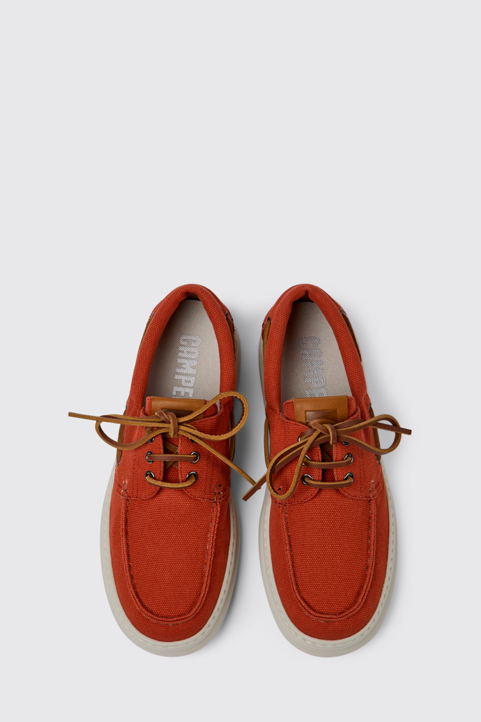 Overhead view of Runner Red recycled cotton shoes for men