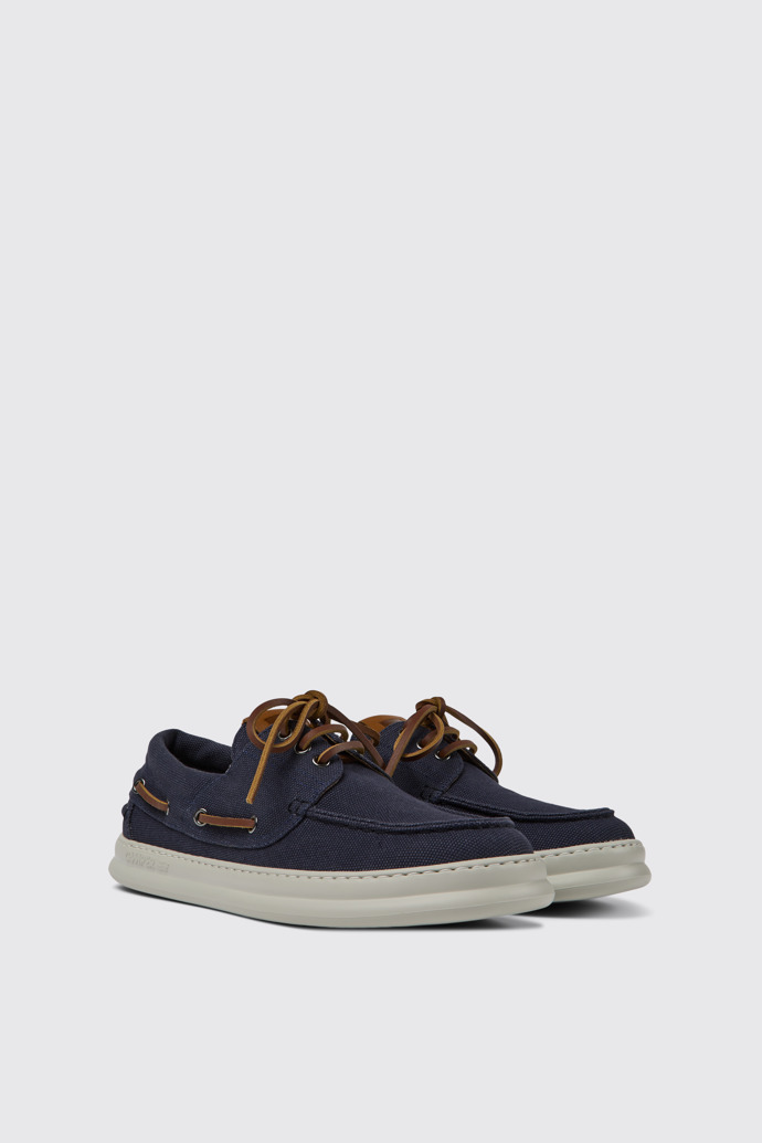Front view of Runner Blue recycled cotton shoes for men