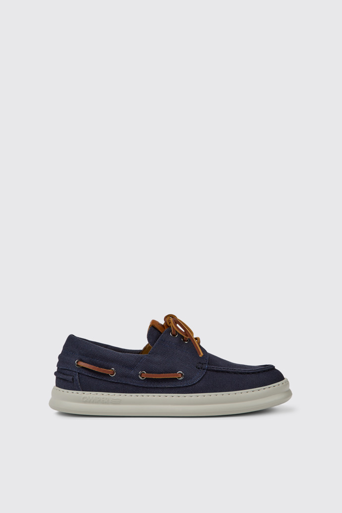 Side view of Runner Blue recycled cotton shoes for men