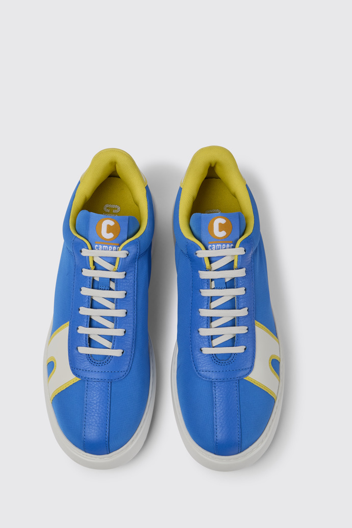 Overhead view of Runner K21 Blue and white recycled polyester sneakers for men