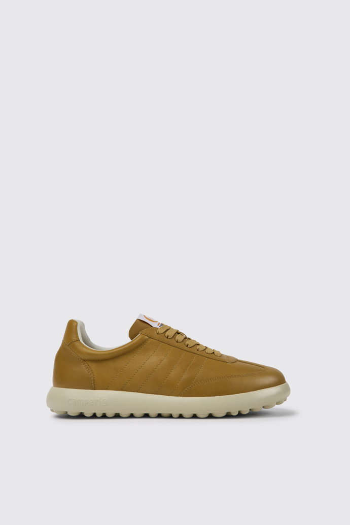 Side view of Pelotas XLite Brown and beige leather sneakers for men