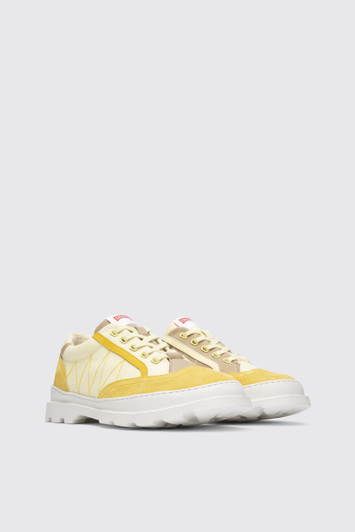 Front view of Twins Yellow and beige lace-up sneakers
