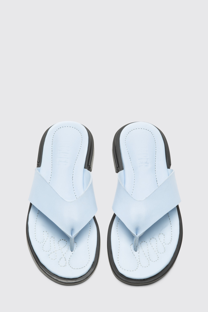 Overhead view of Twins Light blue leather sandals