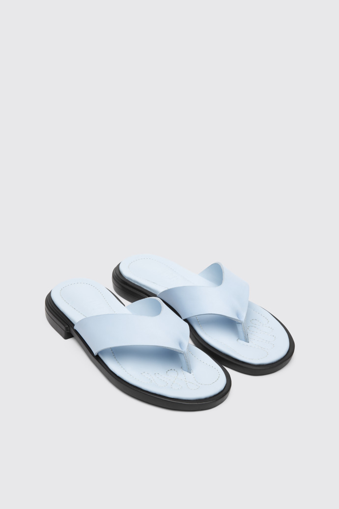 Front view of Twins Light blue leather sandals