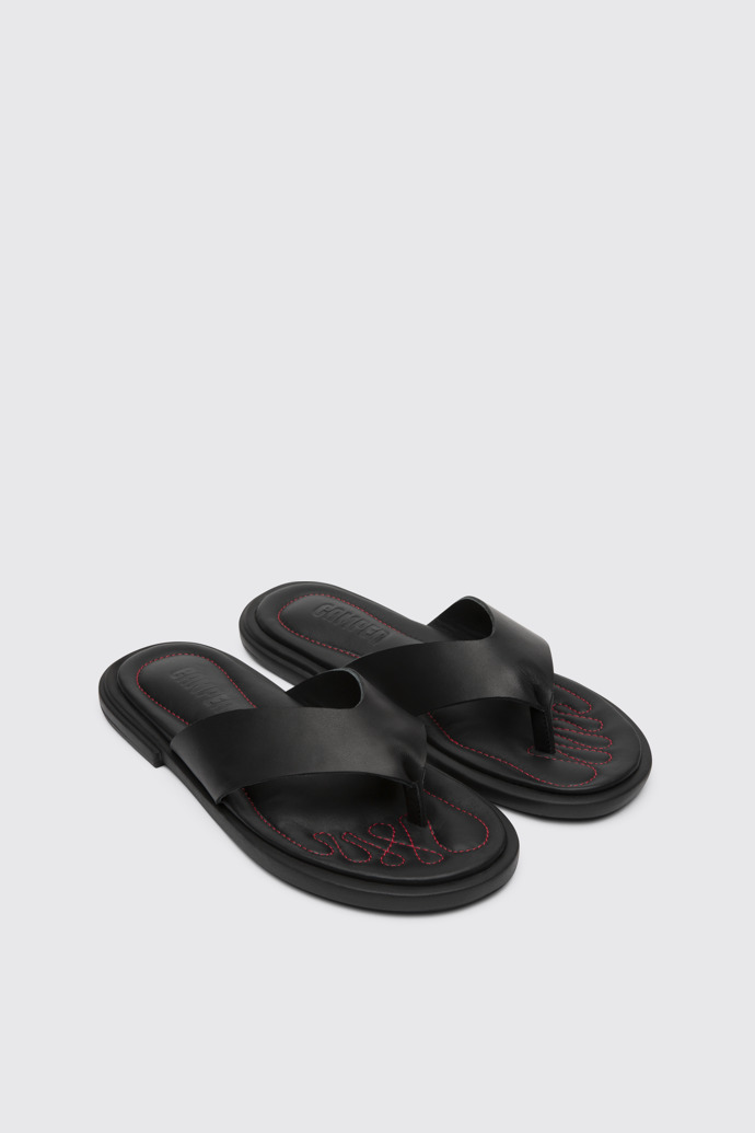 Front view of Twins Black leather sandals