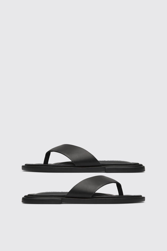 Side view of Twins Black leather sandals