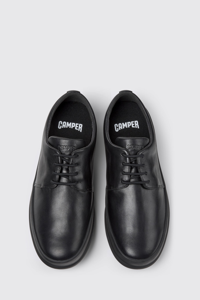 Overhead view of Chasis Black Leather Shoes for Men.