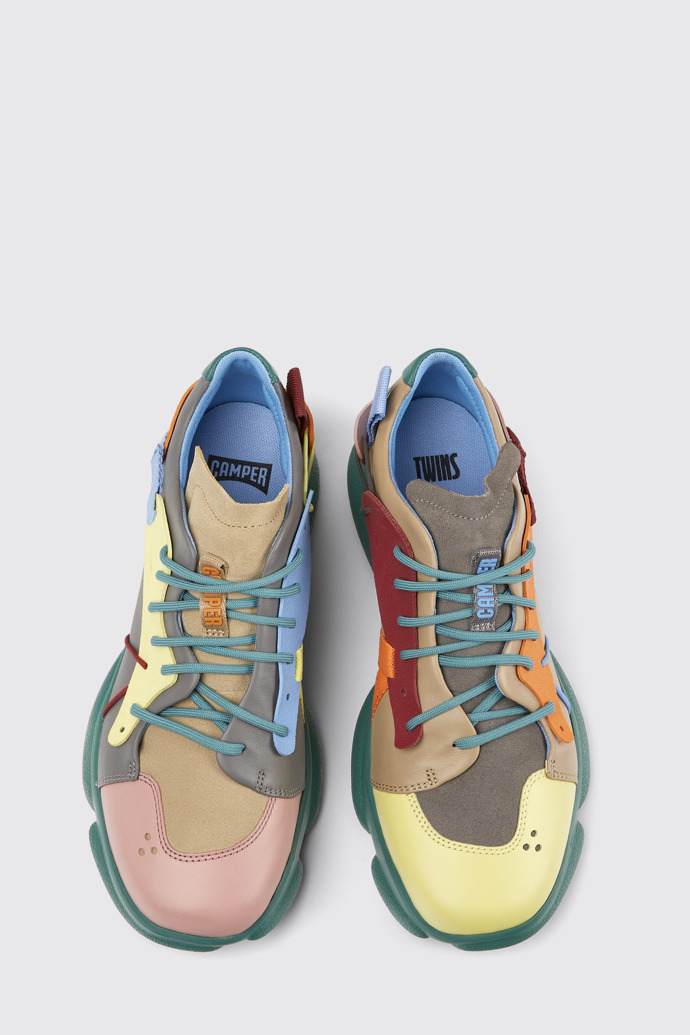 Overhead view of Twins Multicolored leather and nubuck sneakers for men