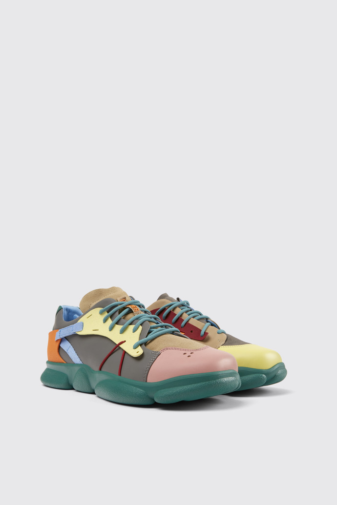 Front view of Twins Multicolored leather and nubuck sneakers for men
