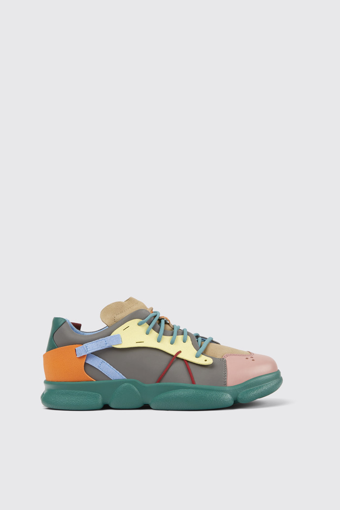 Side view of Twins Multicolored leather and nubuck sneakers for men