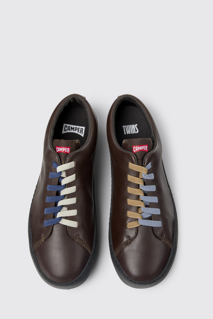 Overhead view of Twins Brown leather sneakers for men