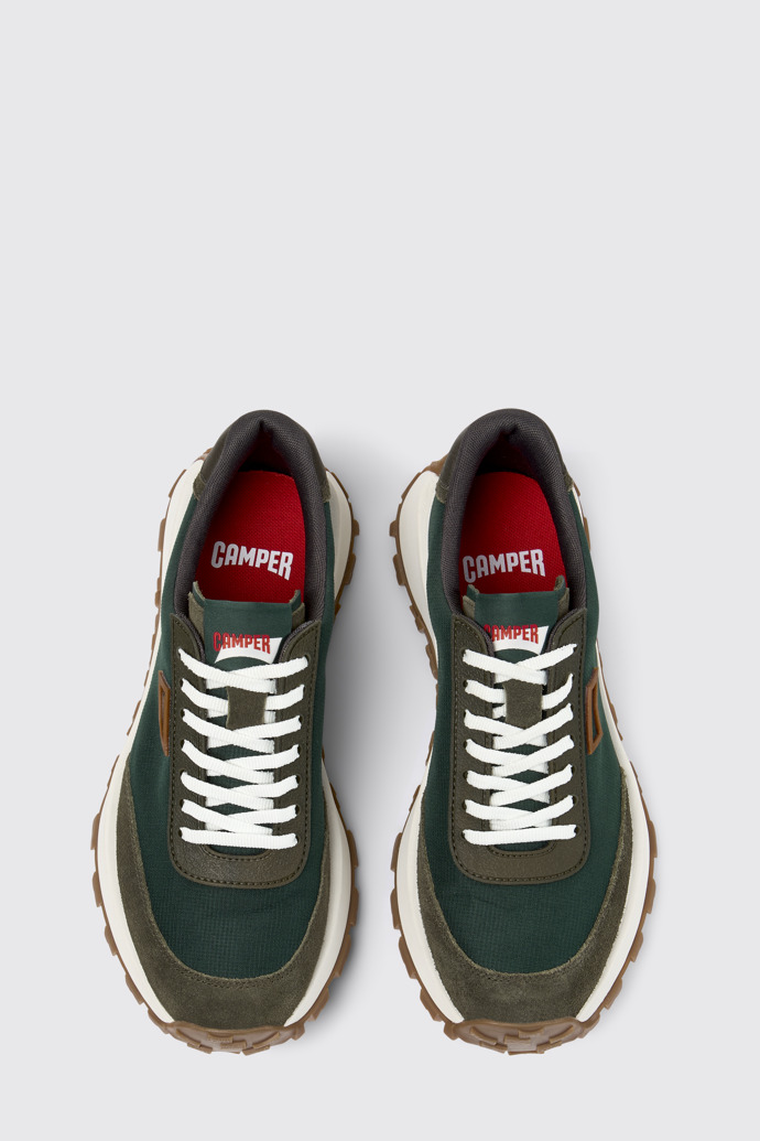 Overhead view of Drift Trail Green Textile and Nubuck Sneakers for Men.