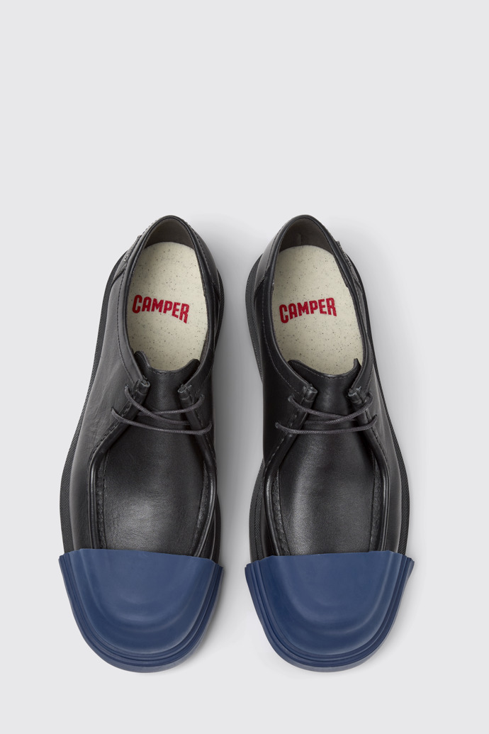 Overhead view of Junction Black Leather Shoes for Men.