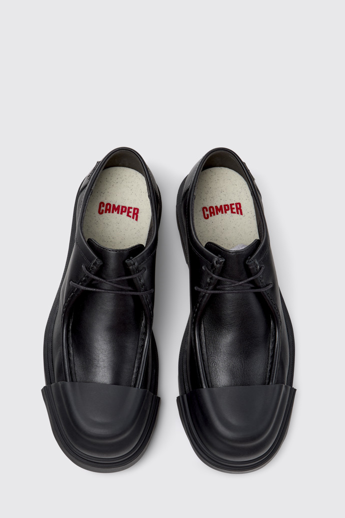 Overhead view of Junction Black Leather Shoes for Men.