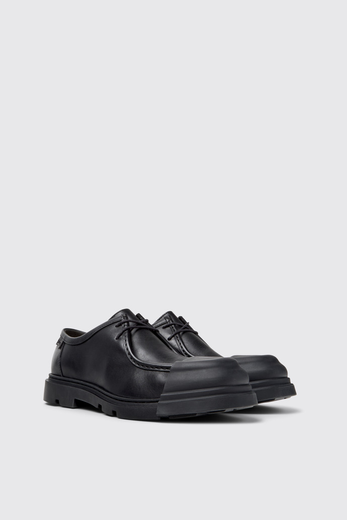 Front view of Junction Black Leather Shoes for Men.